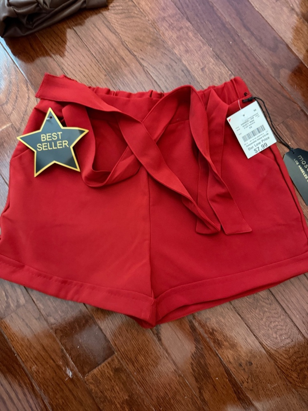 High-Rise Red Tie-Belt Women's Shorts
